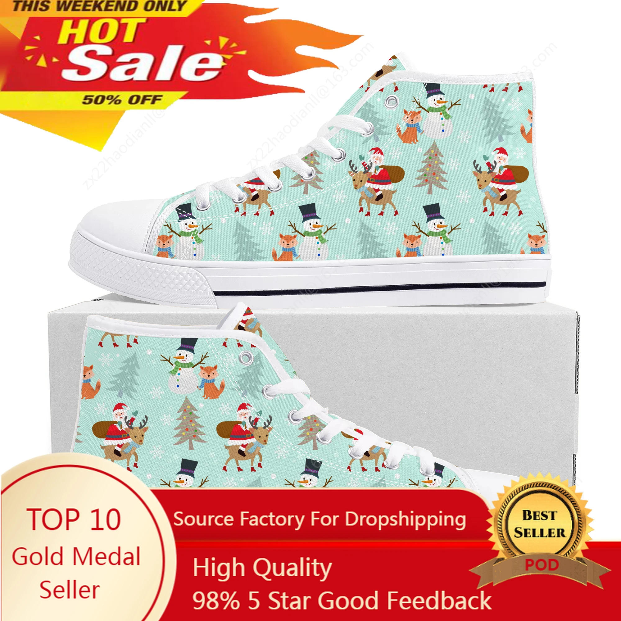 

Merry Christmas Santa Claus Snowman High Top Sneakers Mens Womens Teenager Canvas High Quality Sneaker Couple Shoes Custom Shoe