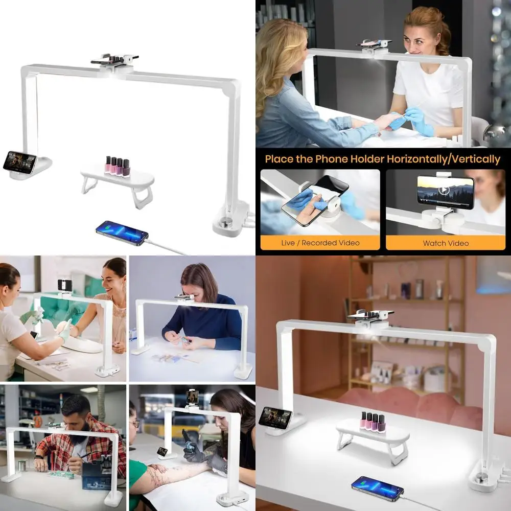 

Adjustable 3-Color LED Folding Desk Lamp with Phone Stand, 40W for Manicure & Live Streaming