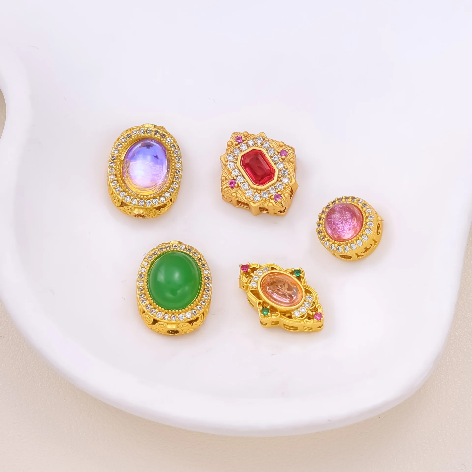 5 Pieces of Copper Gold-plated Zircon Spacer Beads DIY Pearl Bracelet Necklace Hand String Jewelry Accessories Wholesale