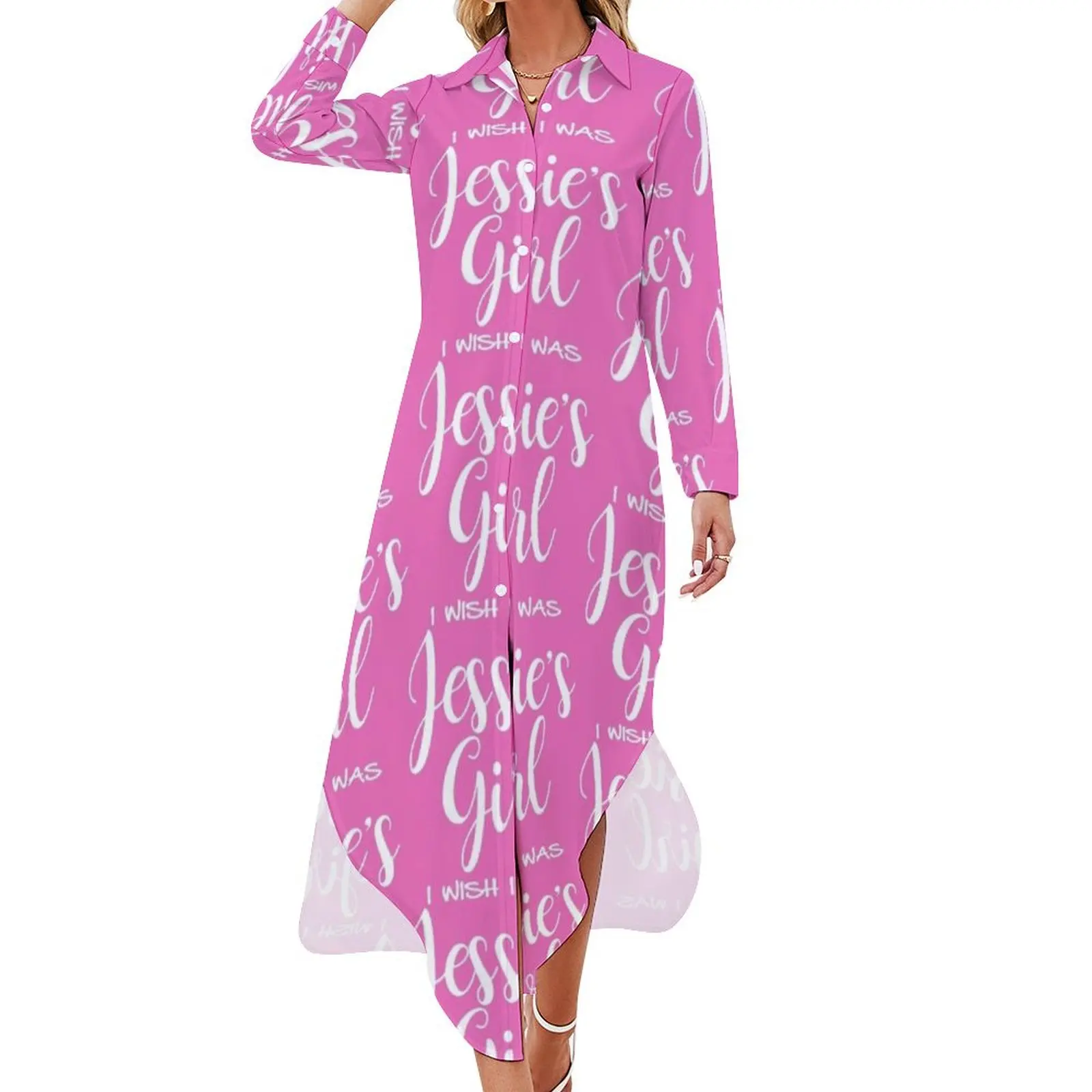 

I wish I was Jessie's Girl - White Long Sleeved Shirt Dress Woman dresses Women's summer long dress