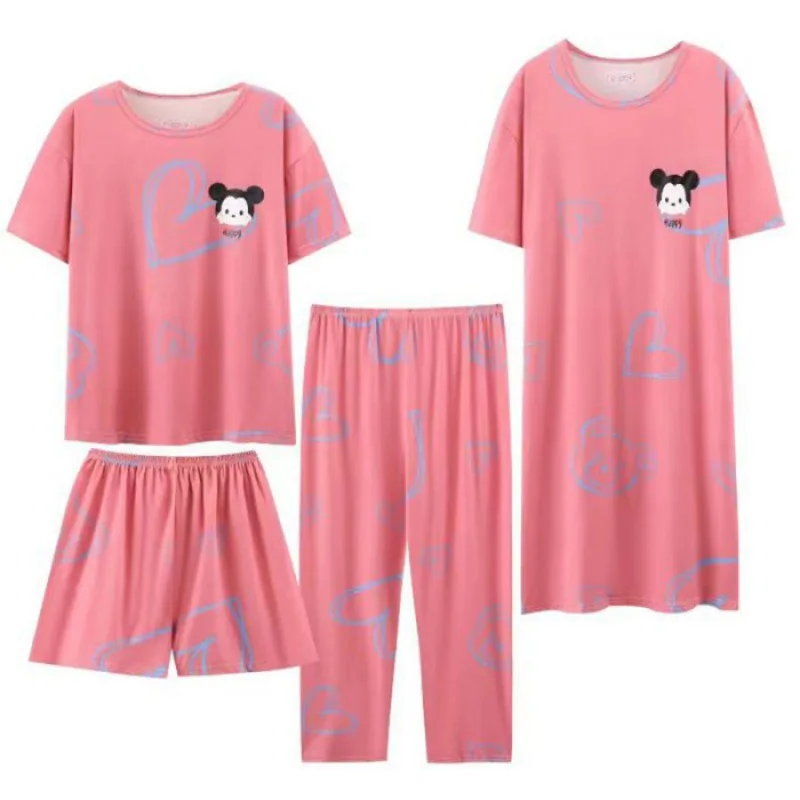 Dames Vierdelige Pyjama Homewear Dames Zomer Losse Studenten Grote Maat Pyjama Homewear Nieuwe Vrijetijdskleding Homewear Set