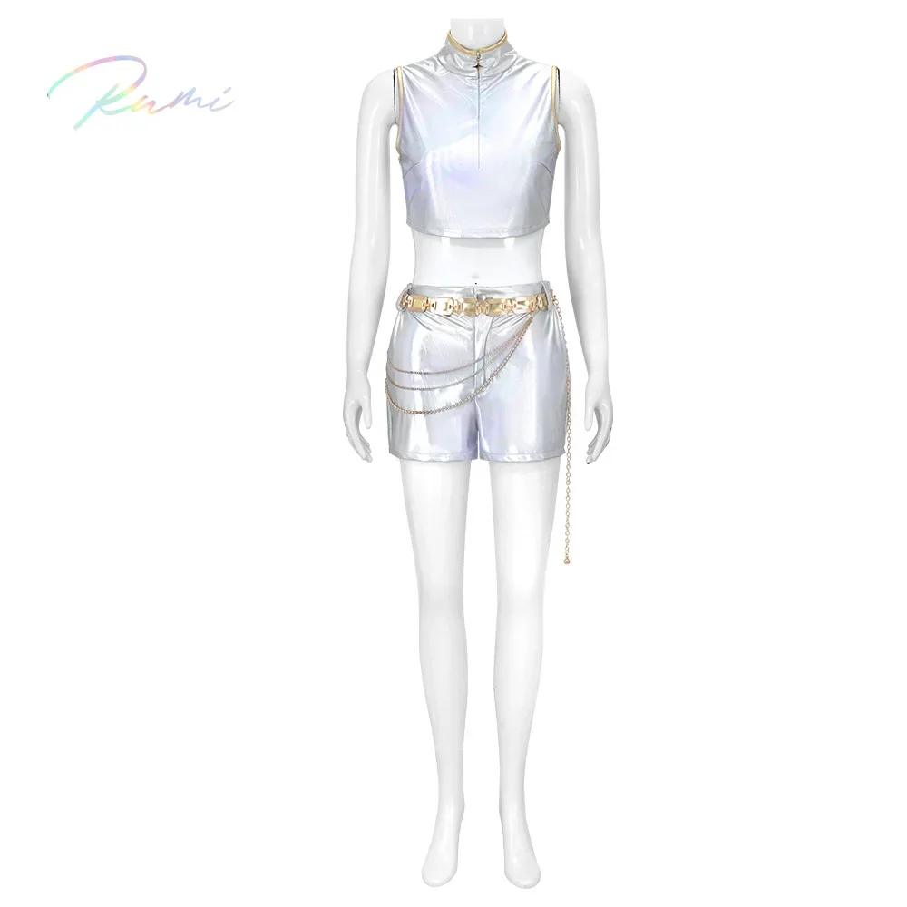 زي لعب الأدوار مجموعة الصيادة للفتيات رومي K-POP زي أداء أبيض متألق لحفلات الهالوين