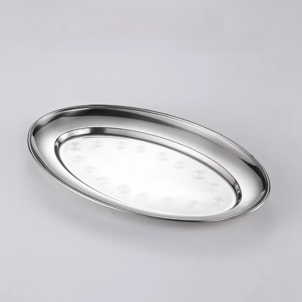 Stainless Steel Oval Fish Plates Shallow Design Multi-Size Barbecue Trays Oval Shape Kitchen Cooking Tray Steak Dishes