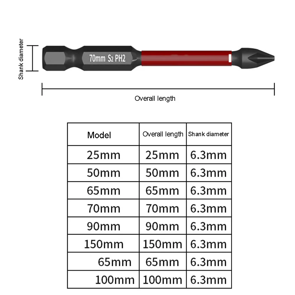 Magnetic Electrician Special Cross Screwdriver Bit Nutdrivers PH2 Magnetic Anti Slip Screwdriver Bits Power Tool