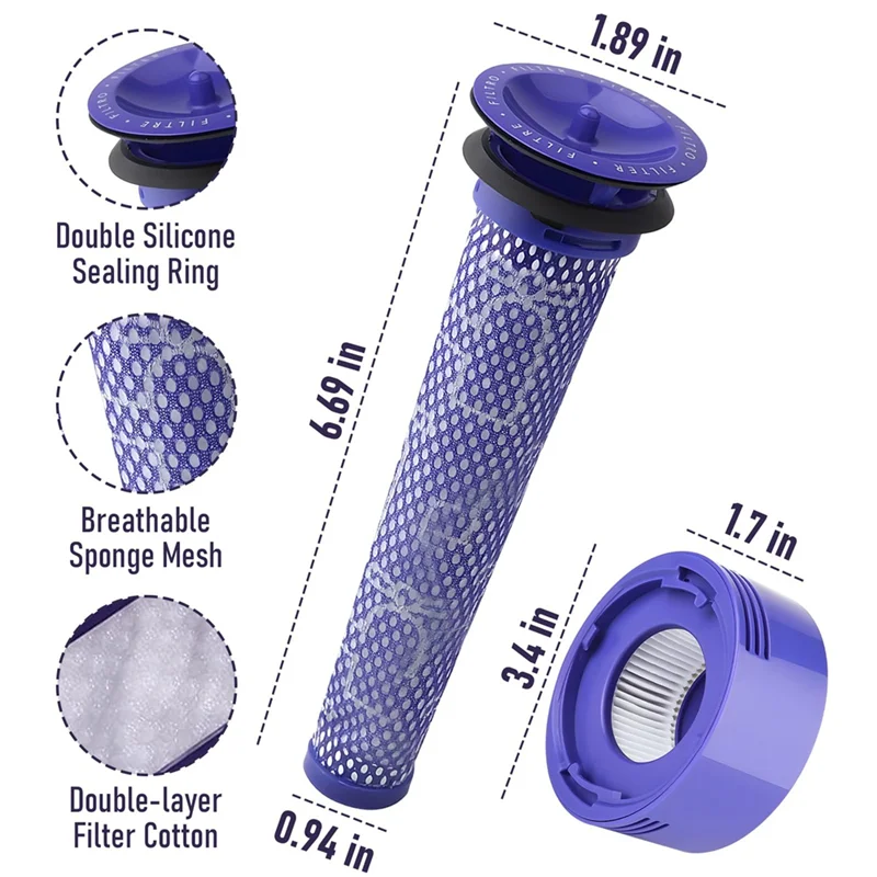 Vervangingsonderdelenfilter voor Dyson V8 V7 draadloze stofzuiger met voorfilter en nafilter, vervangt onderdeel 965661 -01 & 967478 -01