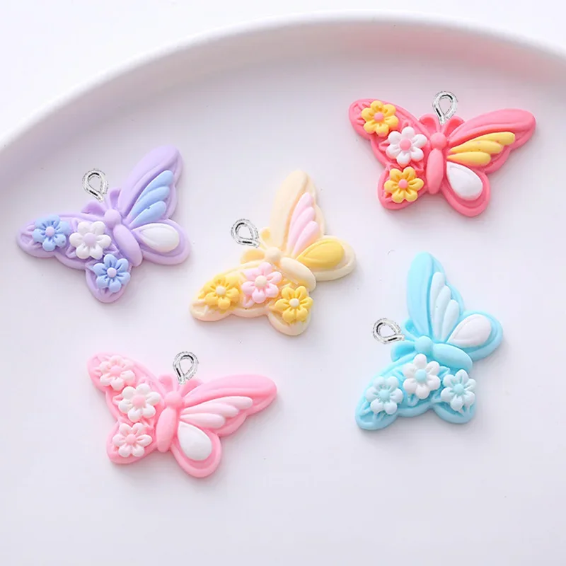 10Pcs Kawaii Flowers Butterfly Resin Charms for Jewelry Making Accessories DIY Earrings Necklace Bracelet Pendants Decoration