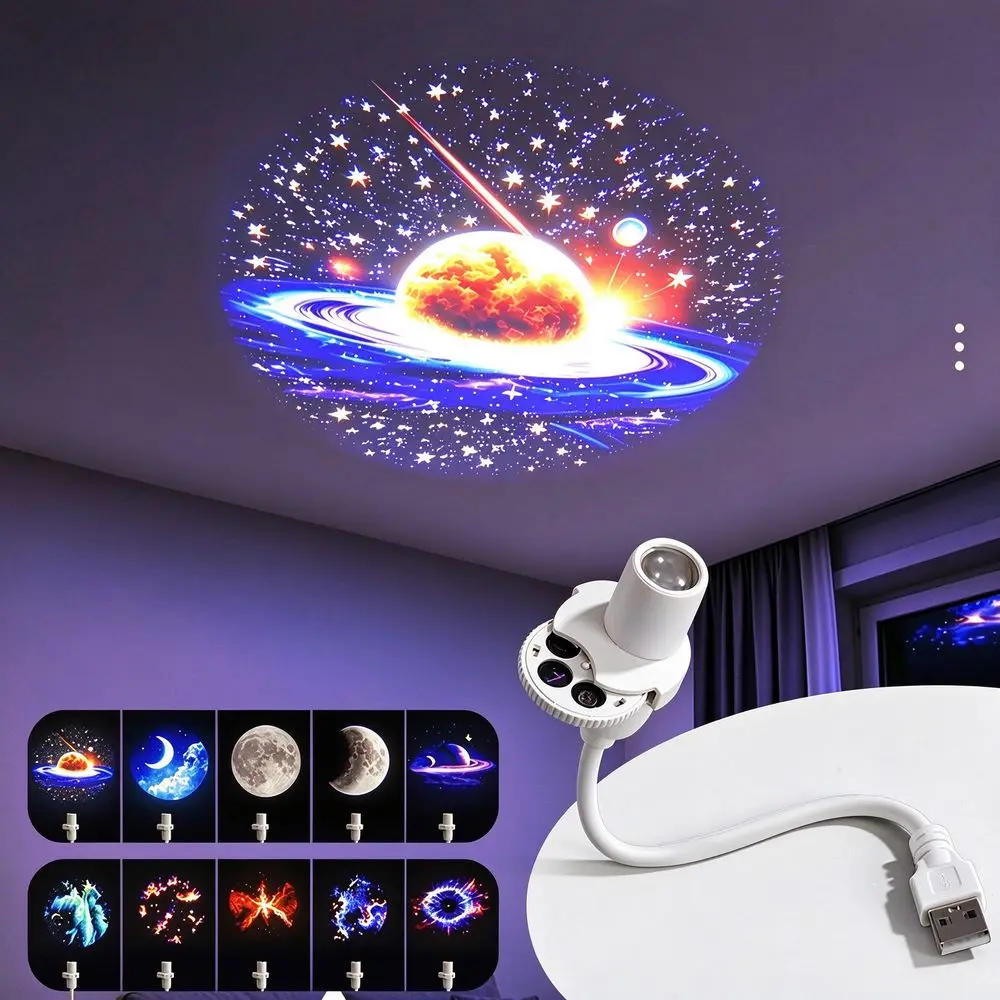 Star Projector Night Light USB Bedside Table Lamp Bedroom Atmosphere Light Car Interior Decor Projection Lamp