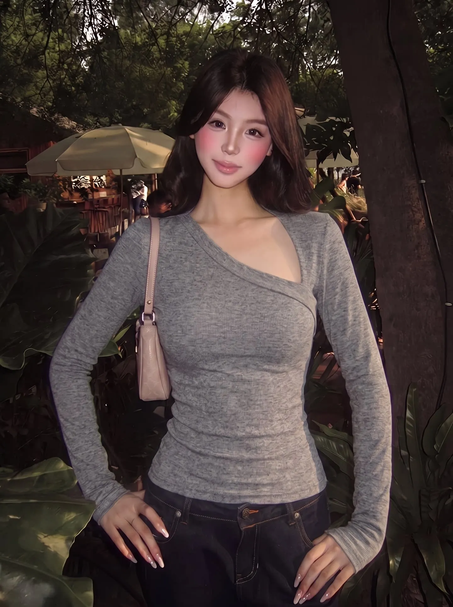 Women Grey T-shirt Harajuku Korean Y2k Tees Top Vintage 90s Aesthetic Long Sleeve T-shirt 2000s Trashy Fashion Clothes