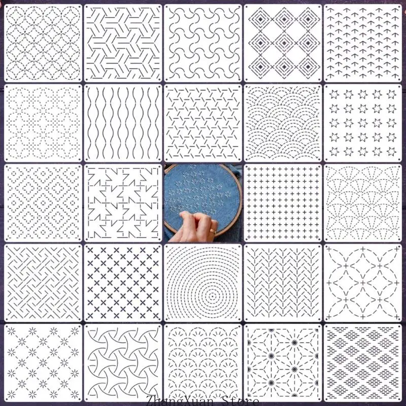 Geometrisches Nähanleitungsset, 13 x 13 PET-Stickanleitung für Nähprojekte, Stoffzeichnungen und Linienarbeiten für den – Detail 10