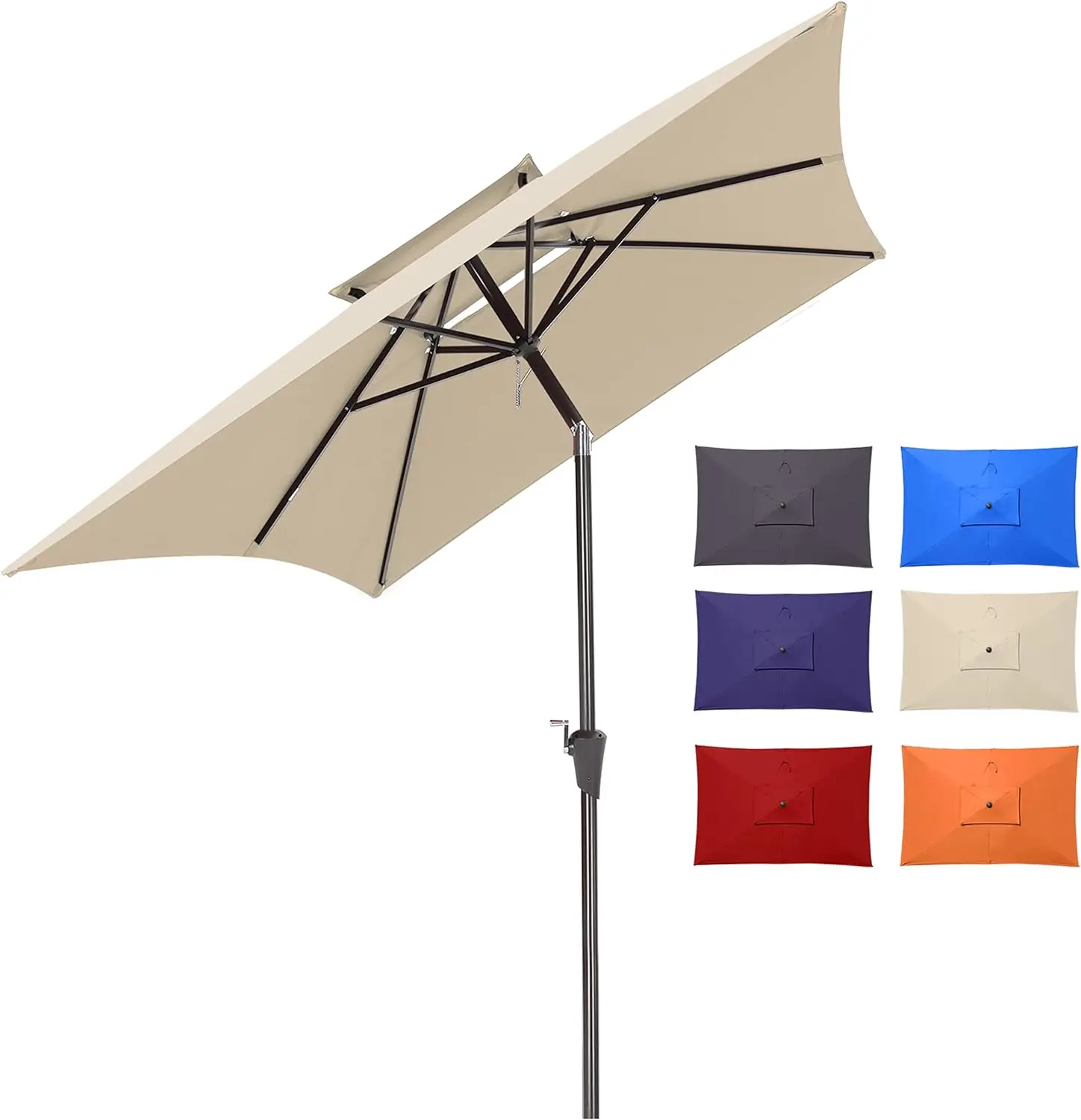 

6.6x10ft Rectangle Patio Umbrellas 2 Tiers Outdoor Table Umbrella with Push Button Tilt and Crank for Pool,Backyard,Deck,Picnic