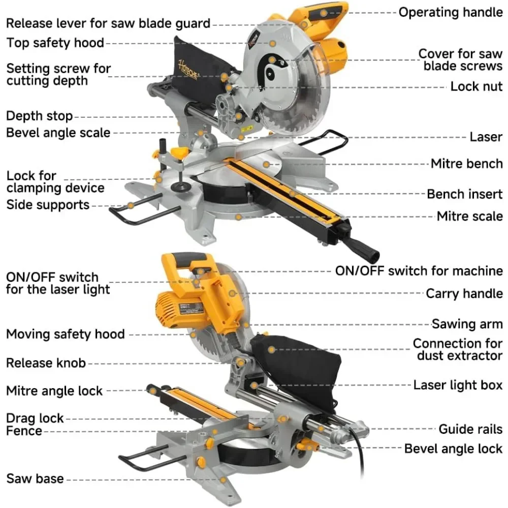 10-Inch Sliding Compound Miter Saw 15-Amp Single Bevel Power Chop Saw with Laser Guide for Wood and Metal Working