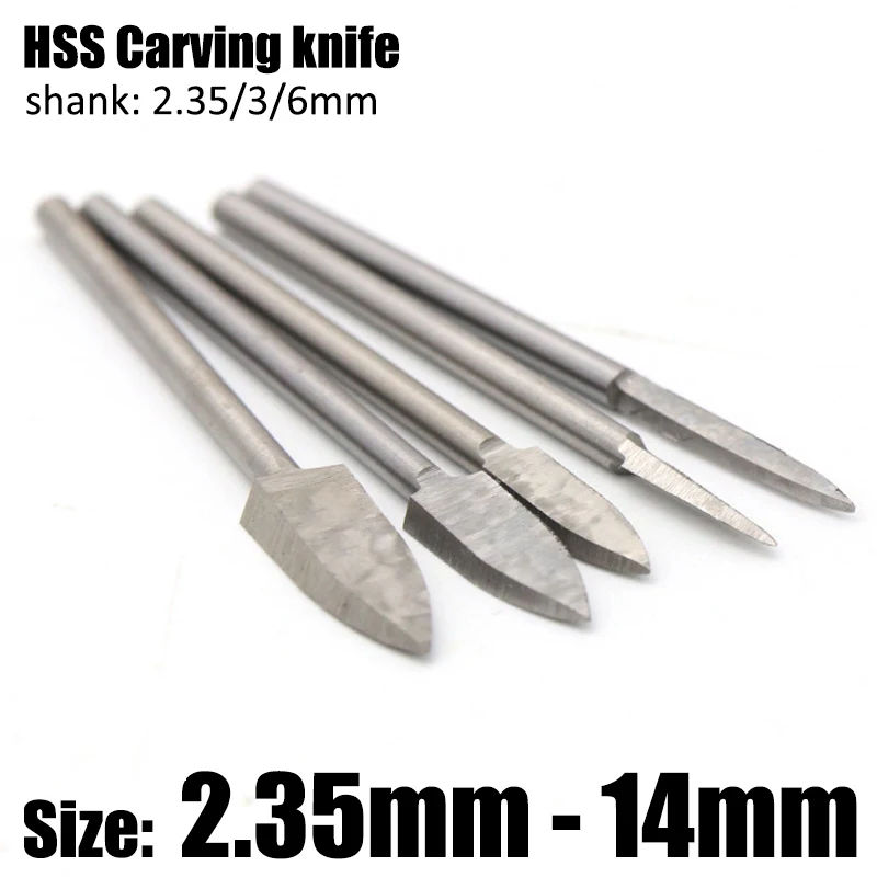 

1pcs 6-14mm HSS One Blade Carving Knife 2.35/3/6mm Shank Milling Cutters 1 Blade Sharp Edges Bits Engraving Woodworking Tools