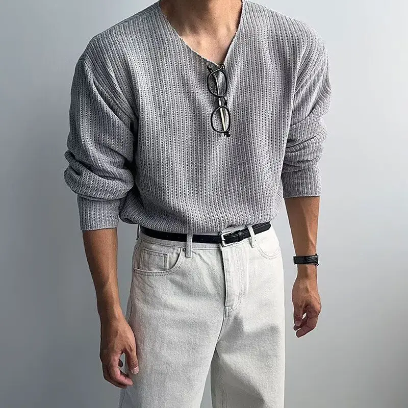 

Long Sve Knitted Sweater Loose Fit Thin round Ne Pure Color Casual Sle Polyester Fiber Winter Season Youth Men's Faion