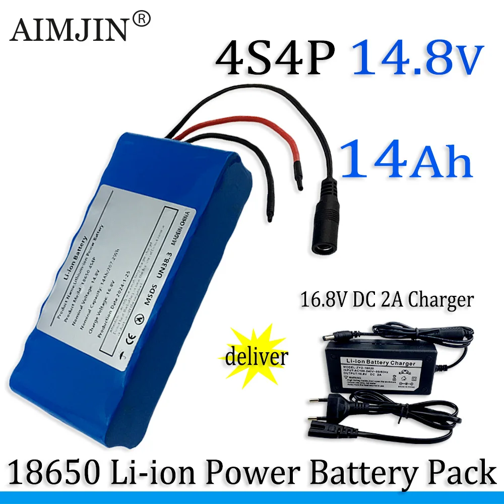 

4S4P 14.8V 14Ah Lithium Battery Pack 18650 LED Night Fishing Light Heater Miner's Light Amplifier Battery BMS + Charger