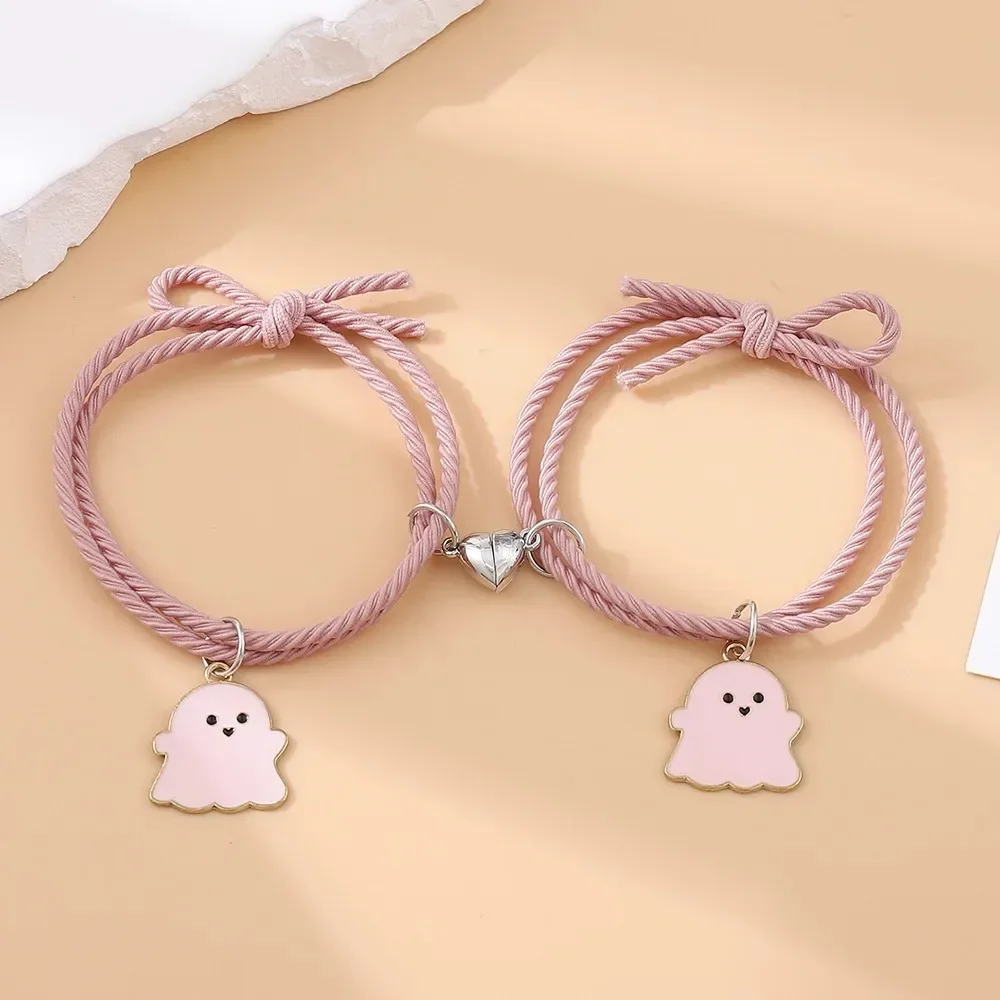 Halloween 2Pcs/Set Ghost Braided Bracelet for Lovers Long Distance Heart Magnet Couple Bracelets Friendship Fashion Jewelry Gift