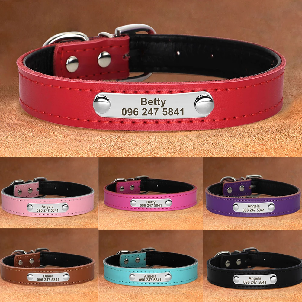 Spersonalizowana obroża dla psa PU Leather Puppy Dogs Collars Free Custom Pet Neckace Engraved Name ID For Small Medium Dogs Cats Pink
