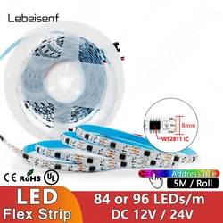 8mm wąski adresowalny magiczny kolor RGB 5050 3535 pasek 84 96 leds/m WS2811 wbudowany IC DC 12V 24V biały PCB kabel do światła taśma