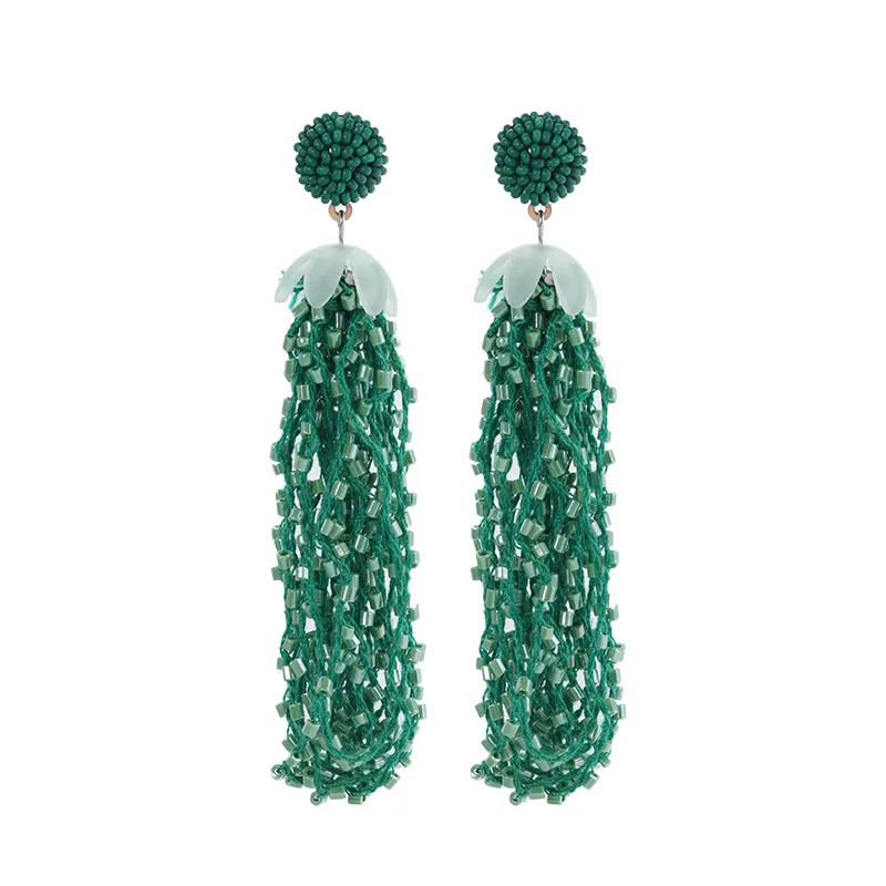 Bohemian Long Style Beaded Tassels Dangle Earrings For Women Girl Trendy Luxury Vintage Fairy Wedding Party Jewelry