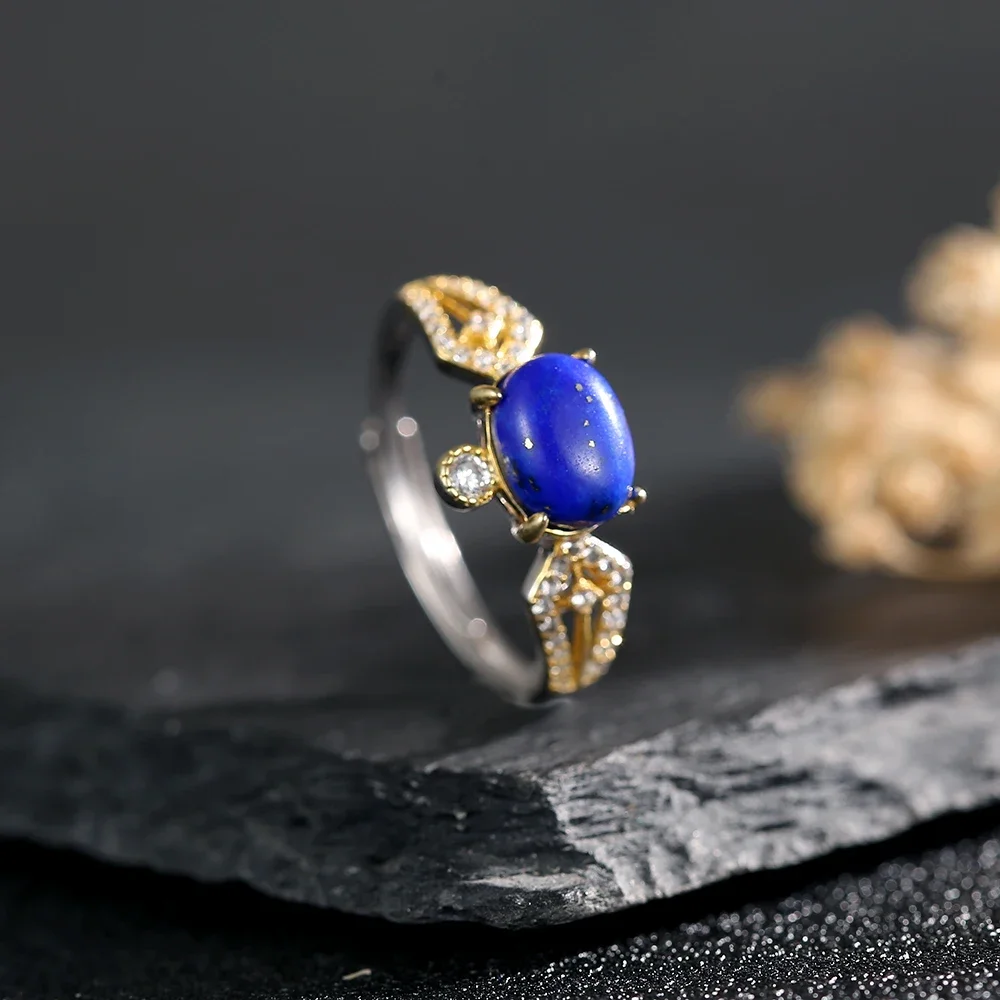 8*6mm Natural Lapis Lazuli 925 Sterling Silver Women's Ring Stunning Crystal Healing Stone Daily Wear Jewelry Gifts