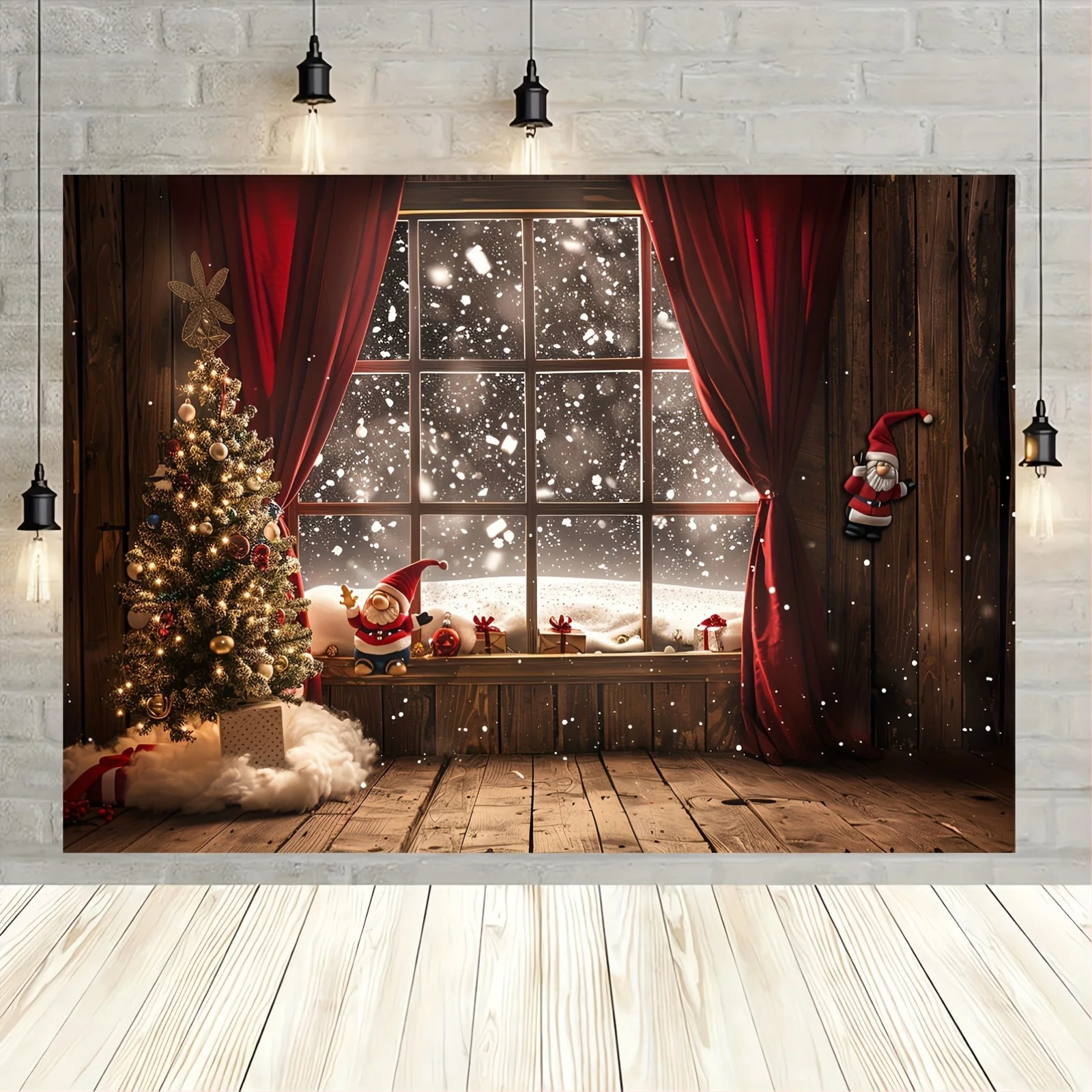 1 polyester Christmas tree and snow window background, multifunctional ultra-fine fiber cloth photography background