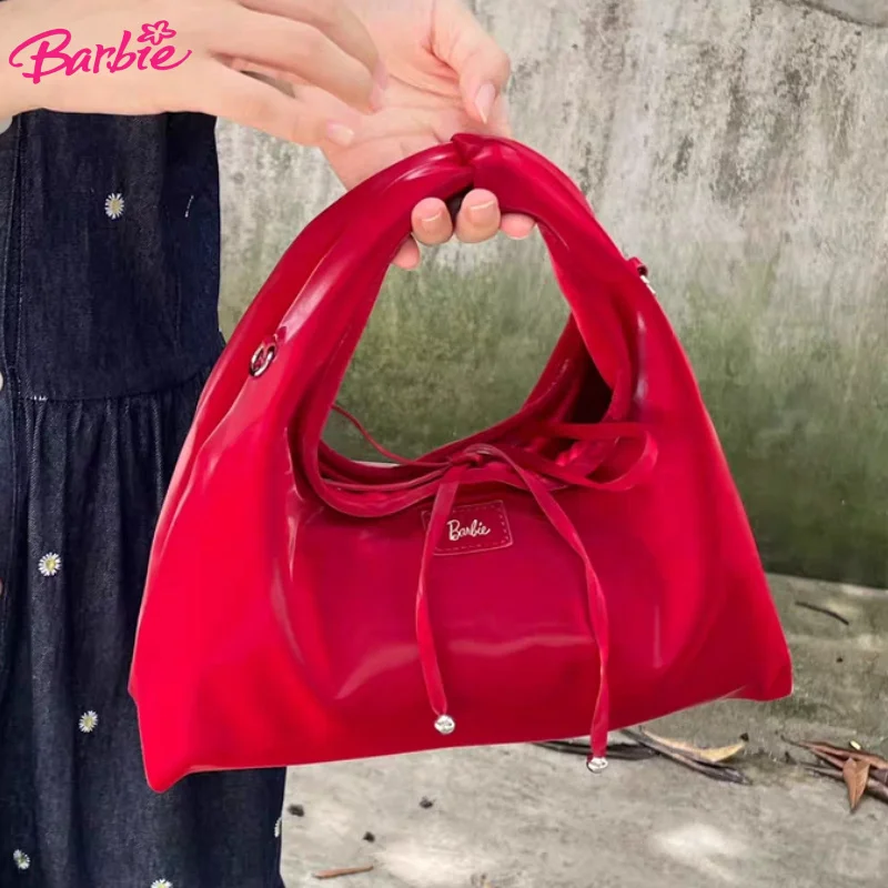

Barbie Mini PU Leather Saddle Bags Lady Crossbody Shoulder Bag for Women 2025 Spring Y2K Trend Bow Simple Handbags and Purses