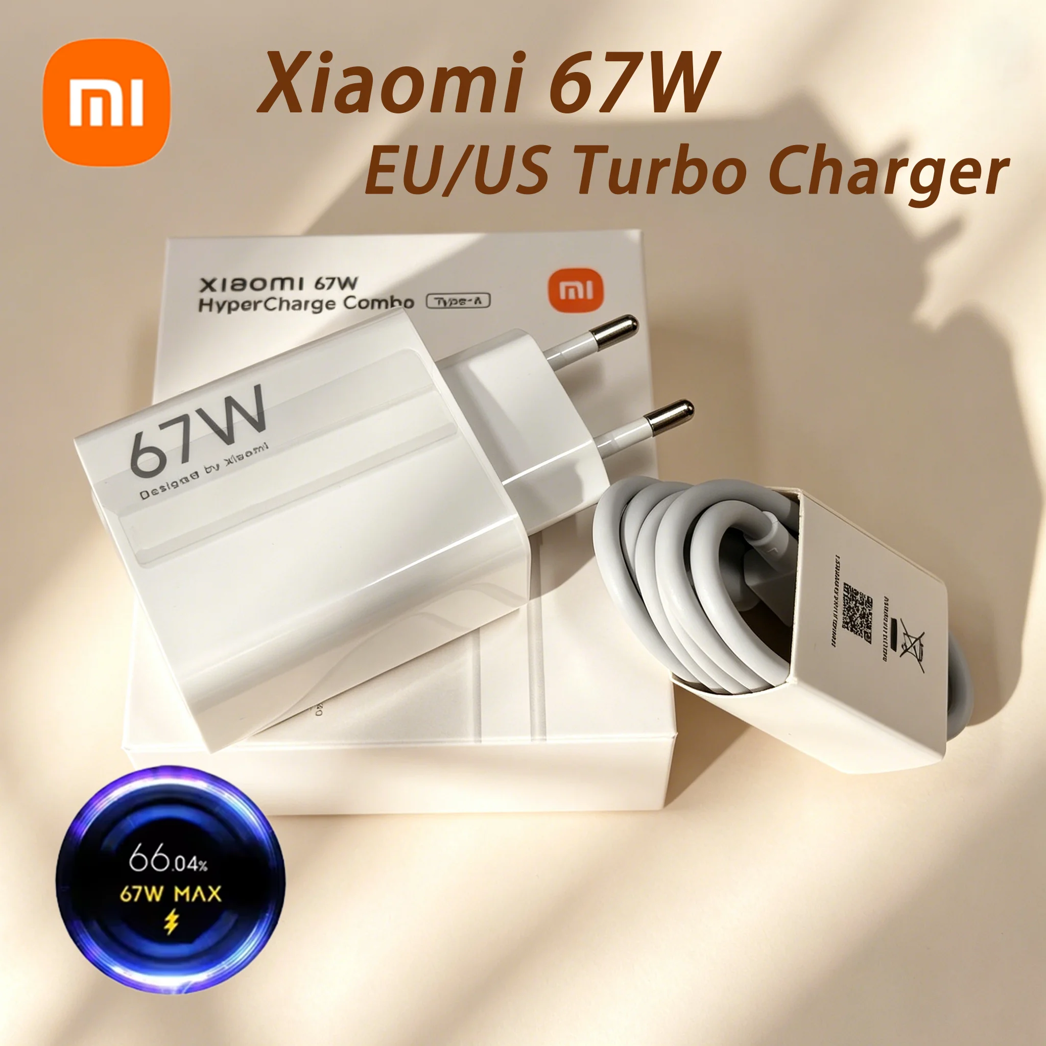 Carregador Turbo Xiaomi 67W para Mi13 12 11 com Adaptador e Cabo Tipo C de 1M para Poco F5 F3 X5Pro X4 X3 Redmi Note 13 12 11 14