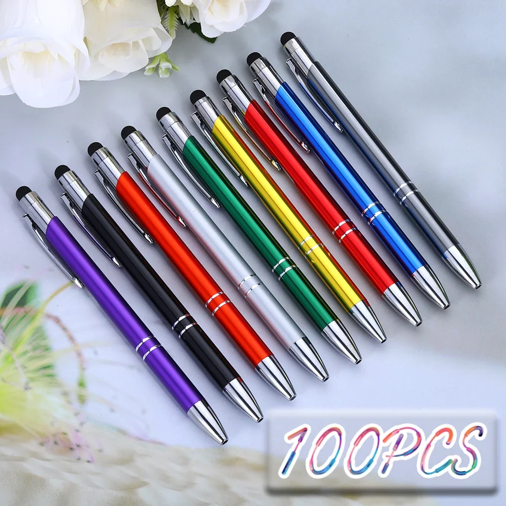 

50/100pcs Metal Handwritten Pen Stationery Office School Supplies Candy Color Press Touch Screen Ballpoint Pen Cute Metal Pens