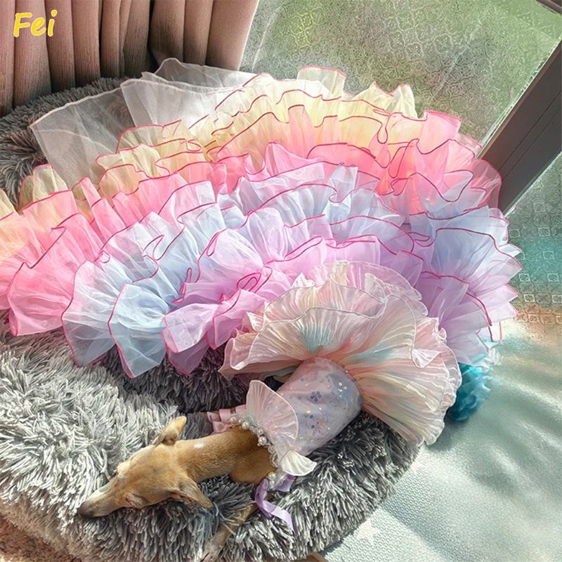 

Tailor-Made Floral Dog Dress Detachable Long-Tailing Fancy Wedding Gown for Small to Medium Dogs Party Costume Outfit