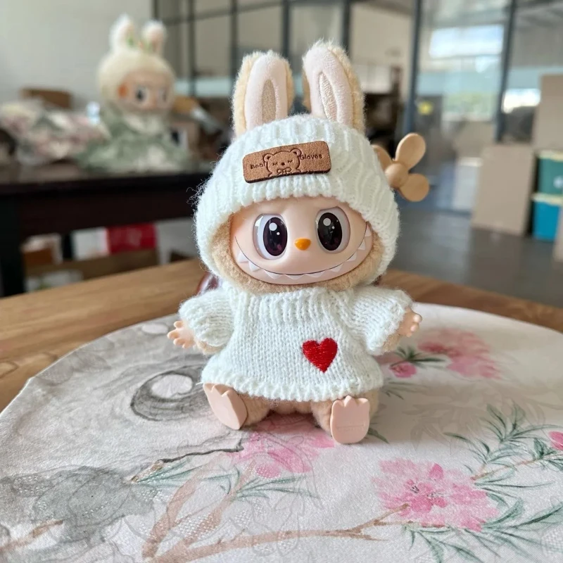 Hot Only Clothes For 17cm Labubu I Ii Cute Dolls Outfit Clothes Love Sweater Bear Label Hat Set Cute Decoration Little Clothes