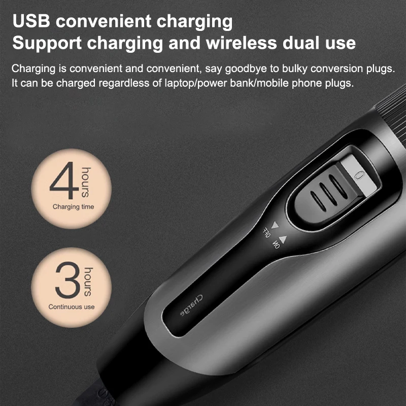 Electric Hair Clipper Men\'s Professional Hair Clipper Ceramic Blade Household Low Noise Trimmer USB Charging Men\'s Haircut Tools