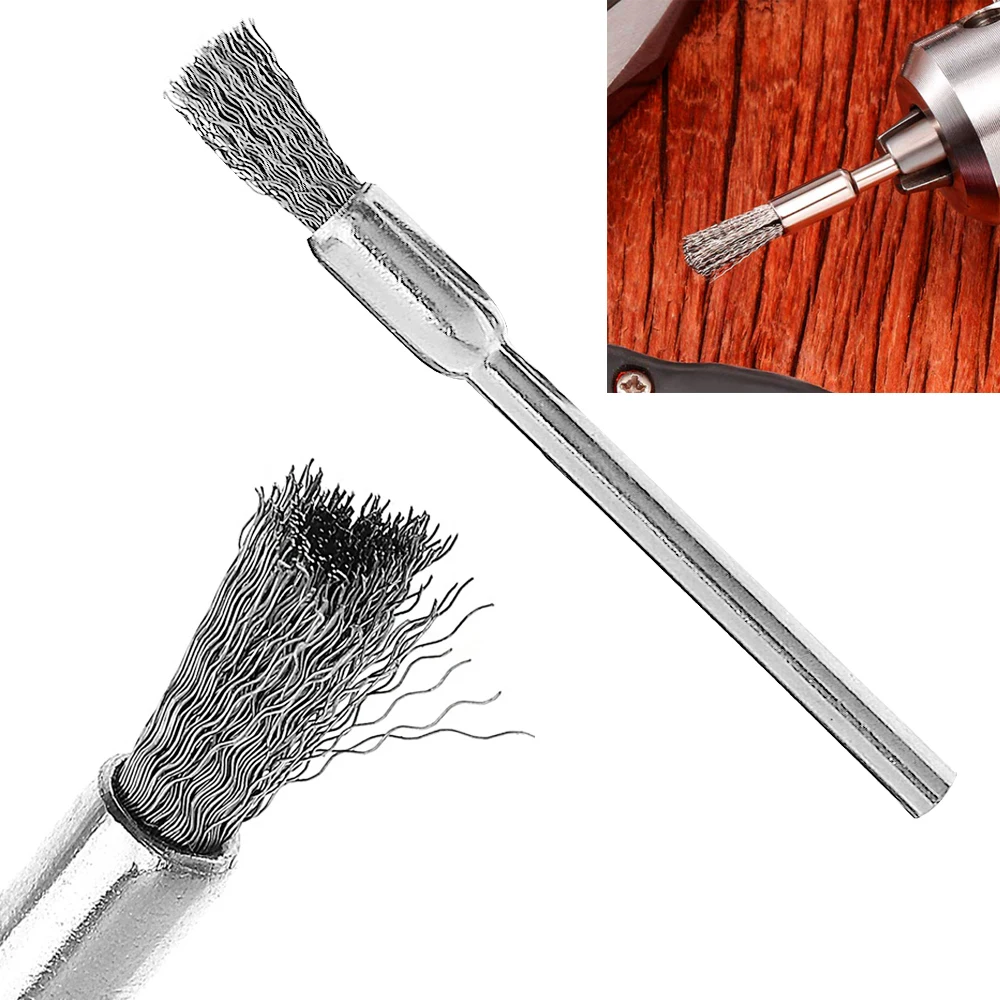 Escova de fio de polimento de aço inoxidável, haste de 3.0mm para metalwokring, ferramenta de polimento, escova de ferramenta abrasiva com 10 peças