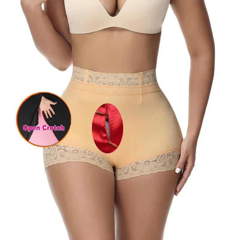 

Lace Drop Open Crotch Body Shaping Hip Pants, Seamless Waist and Belly Panties