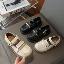 2024 New Girls Loafers Cute Hook & Loop Solid Color Unique Children Fashion Leather Shoes Simple Korean Style Drop Shipping Chic