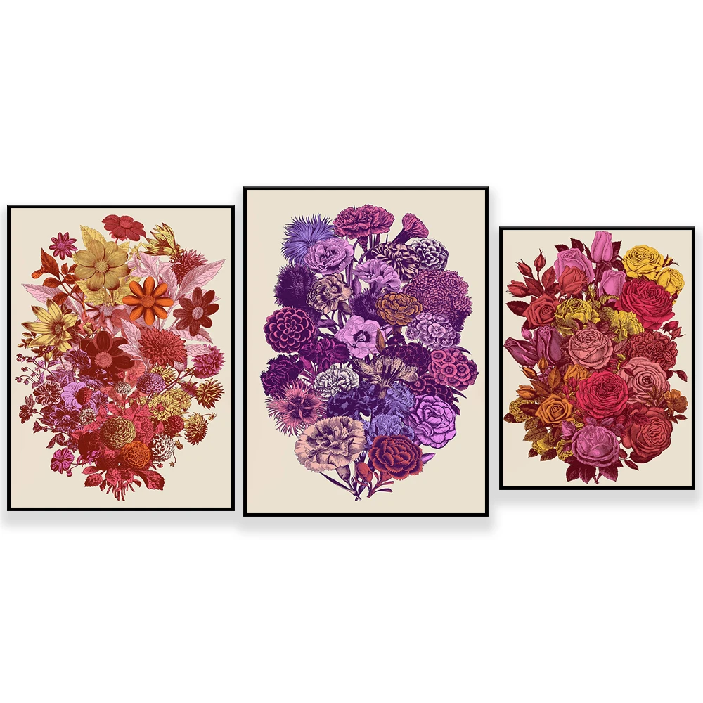 Bouquet of Roses，Bouquet of Carnations ，Bouquet of dahlias regency core vintage wall art print perfect housewarming gift or gift