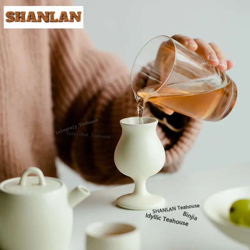 50ML Custard Glaze High-legged Teacup Retro Tea Bowl Single Cups Tea-tasting Meditation Cup Chazhan Master Cup Teaset Craft Gift