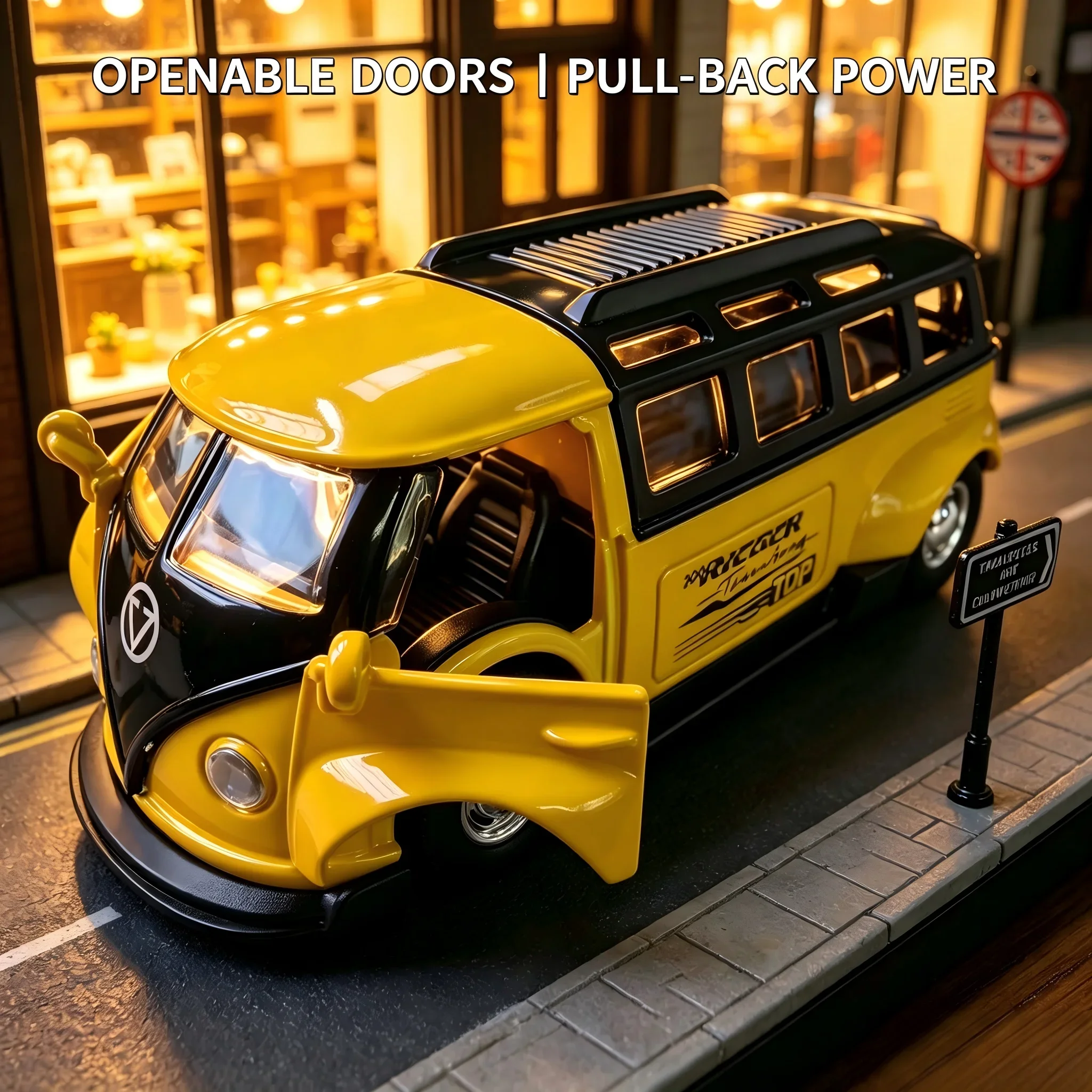 Nuevo modelo de coche de metal fundido a presión de aleación, escala 1:36, autobús T1 modificado, coche de colección para aficionados, adorno para el hogar, regalo de alta calidad, regalo de Navidad.