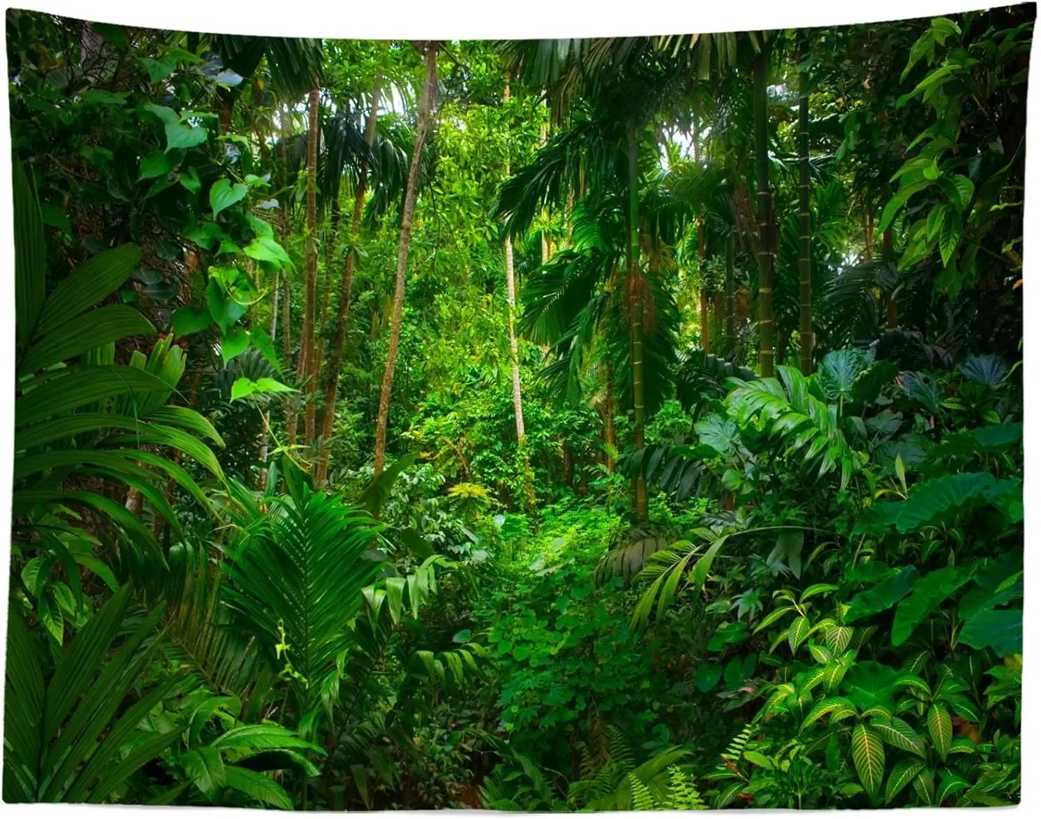Tranquil Tropical Rainforest Tapestry, Lush Green Jungle Plants Landscape Wall Hanging, Aesthetic Cottagecore Decor for Home