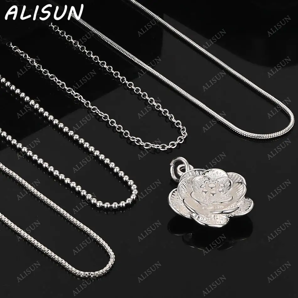 

ALISUN 40-75cm 925 Sterling Silver Flower Pendant Necklace Chain For Women Wedding Fashion Jewelry Christmas Gifts