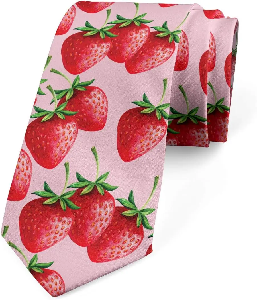 

Розовый сочный клубничный узор из плитки, летний стильный галстук, разноцветный современный мужской галстук, женский галстук-рубашка, декор, один размер