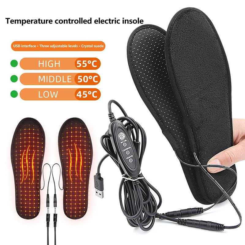 1Pair USB Heated Shoe Insoles Electric Heated Shoes Pad Washable Rechargeable Foot Warmer Electric Heated Insoles Skiing Hiking