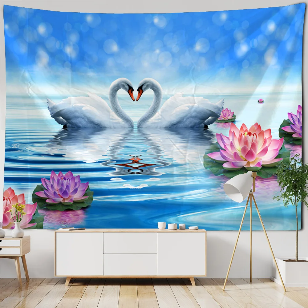 

Lotus Swan Art Tapestry Wall Hanging Flower Landscape Living Room, Bedroom, Dormitory Decoration Home Decoration tapestry