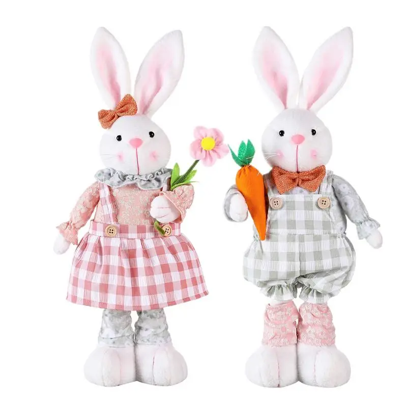 

Easter Bunny Decorations Retractable Legs Stuffed Bunny 16.1 To 21.6in Farmhouse Handmade Doll Hold Flowers & Carrot For Easter