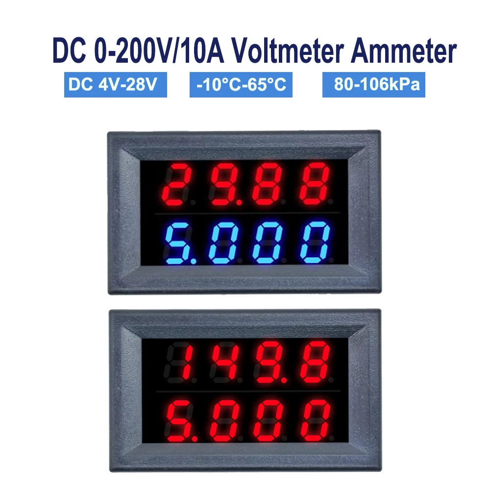 DC 0-200V/10A Digital Voltmeter Ammeter 4 Bits 0.28‘’Voltage Current Meter Tester Car Motocycle Volt Detector Tester