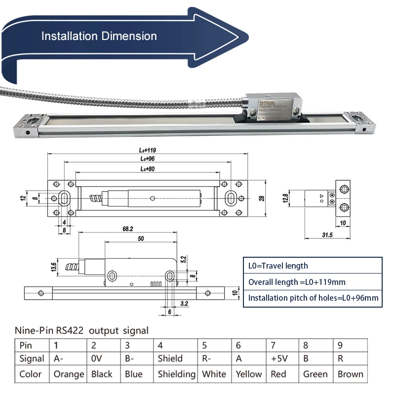 Imagem -04 - Comprimento Magnético da Leitura da Escala 5um 50500 mm da Elevada Precisão Rs422 Ip67 Codificador Linear Magnético Usado Principalmente para o Woodworker
