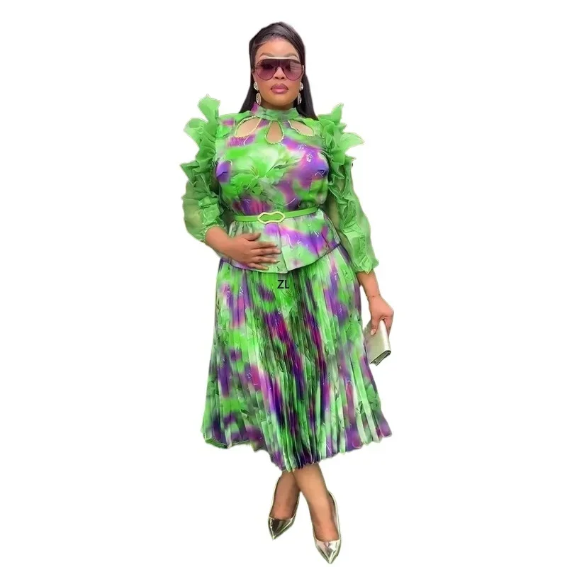 

2025 New Fashion African Summer Pleated Dresses For Women Plus Size Africa Elegant Kaftan Muslim Evening Party Chiffon Dress