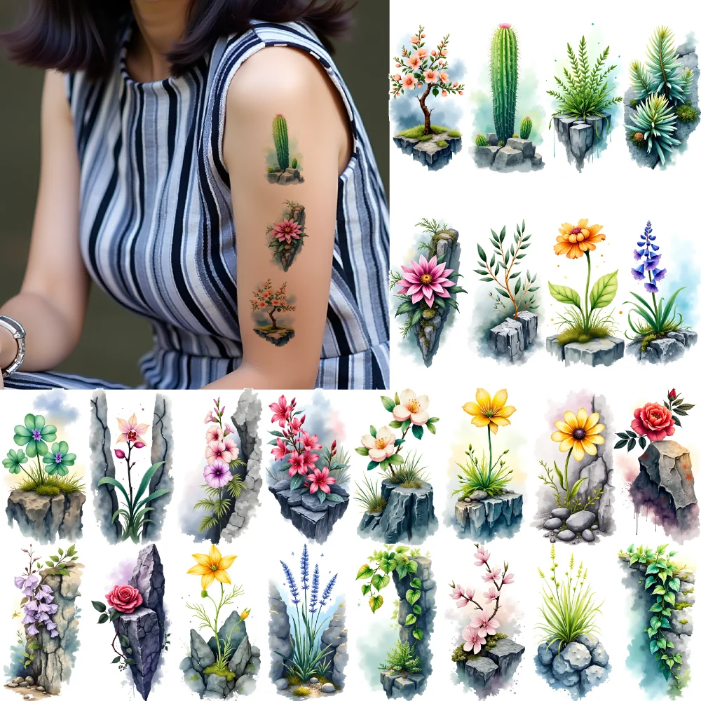9 قطعة تصاميم طبيعة الوشم المؤقت المائية الوشم الفني أنماط الأزهار مقاوم للماء ملصقات الجسم طويلة الأمد