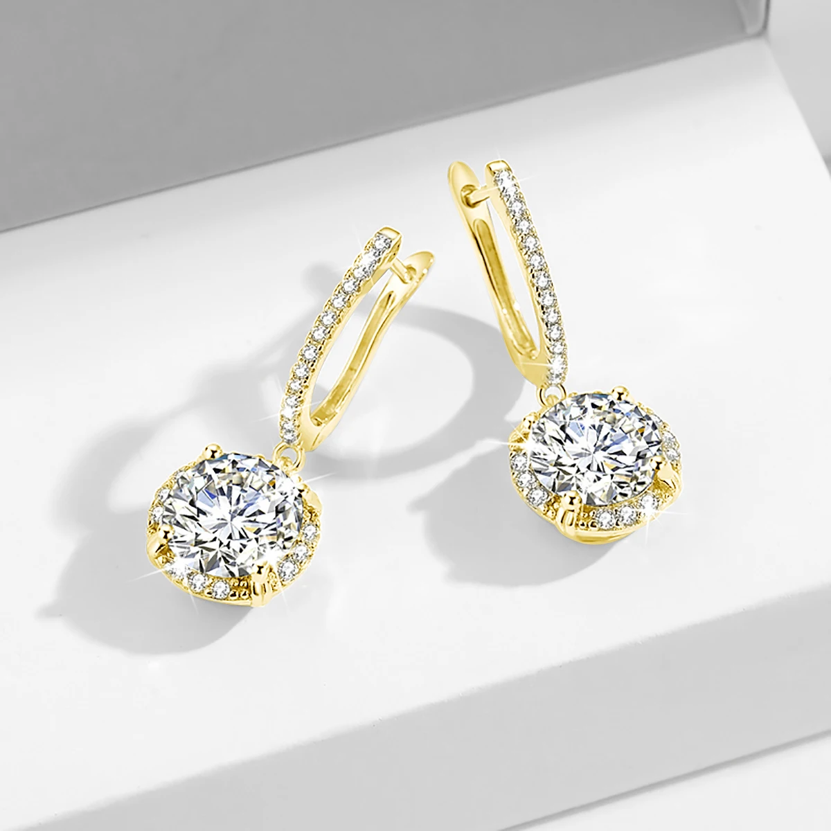 

Solid 14K Gold Filled Round Cut Moissanite Drop Earrings for Women Wedding Partry Jewelry Pendant Earrings Girl Birthday Gift