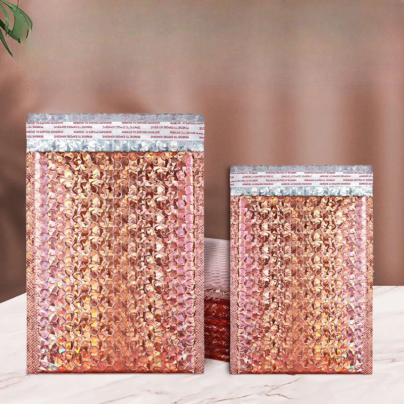 10 Pcs Holographic Packaging Supplies Rose Red Bubble Mailer Laser Shipping Bags Packing Bag Delivery Package Envelope Mailing