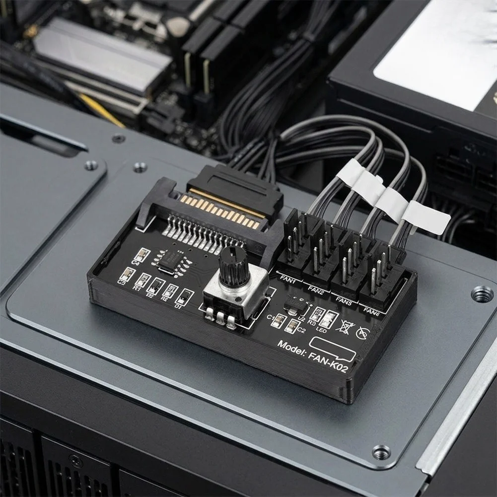 Server Cooling Fan Controller With 4-Pin Connectors, 0-100% Rotation Adjustment Knob For Computer Case Cooling