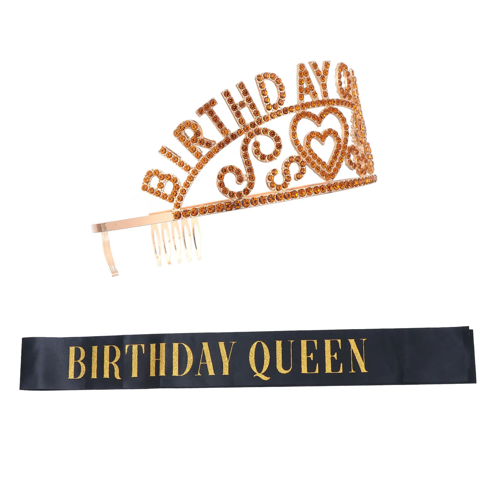 

2Pcs Exquisite Rhinestone And Stylish Letter Printing Sash Set Birthday Party Accessories